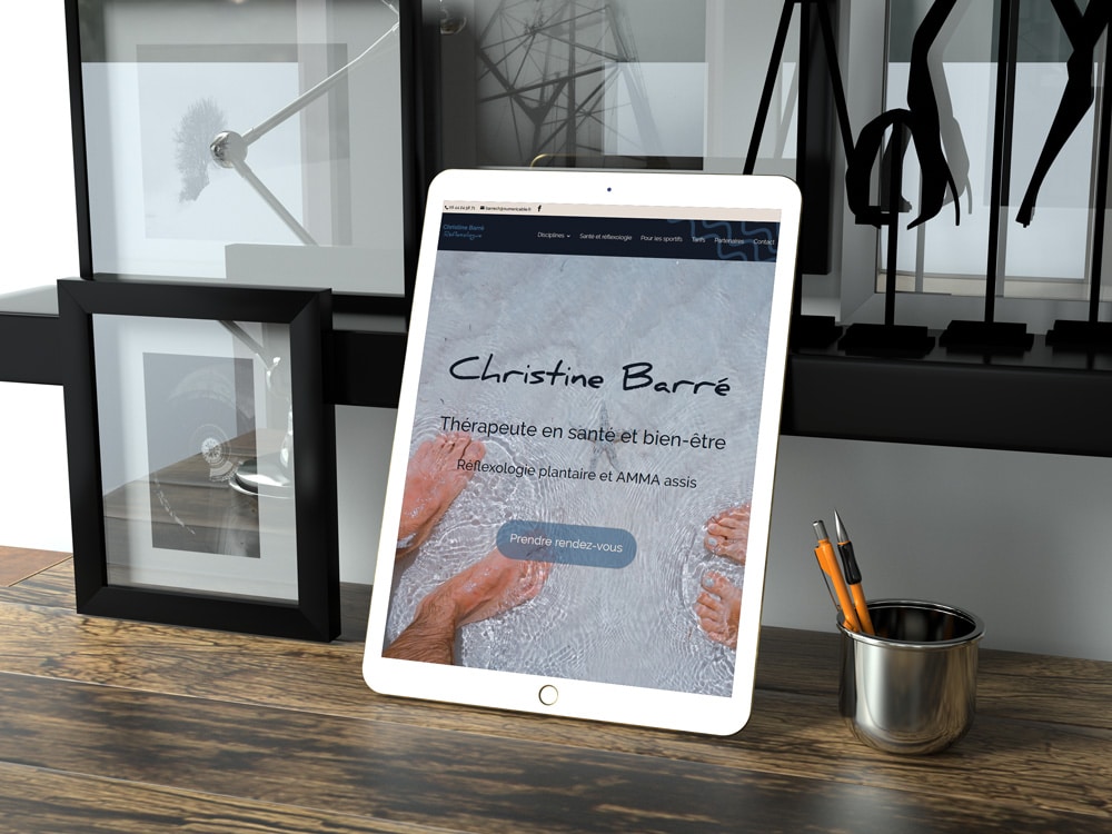 Site vitrine de Christine Barré réflexologue plantaire et praticienne de AMMA Assis à Lille, réalisé par Aurélie Ducret Graphiste Webdesigner
